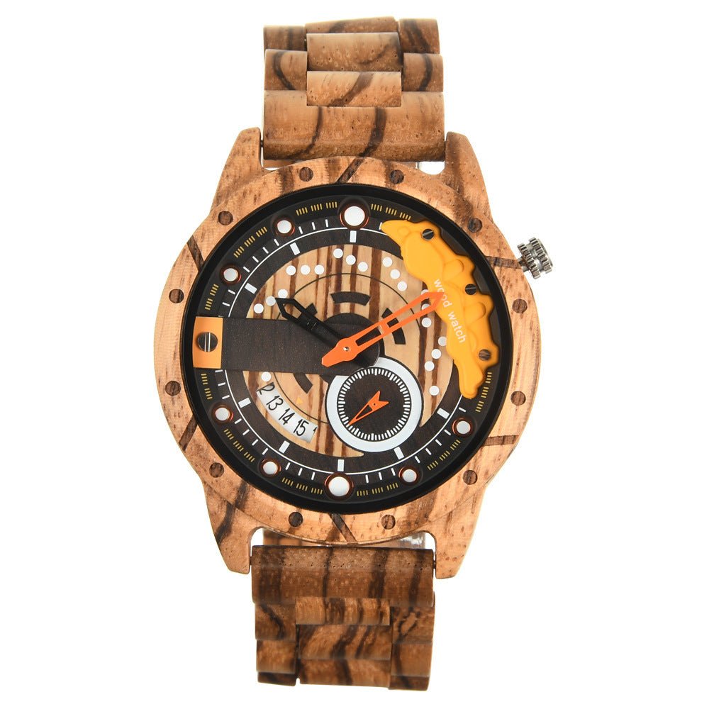 Men's Large Dial Quartz Movement Wooden Watch - Weriion