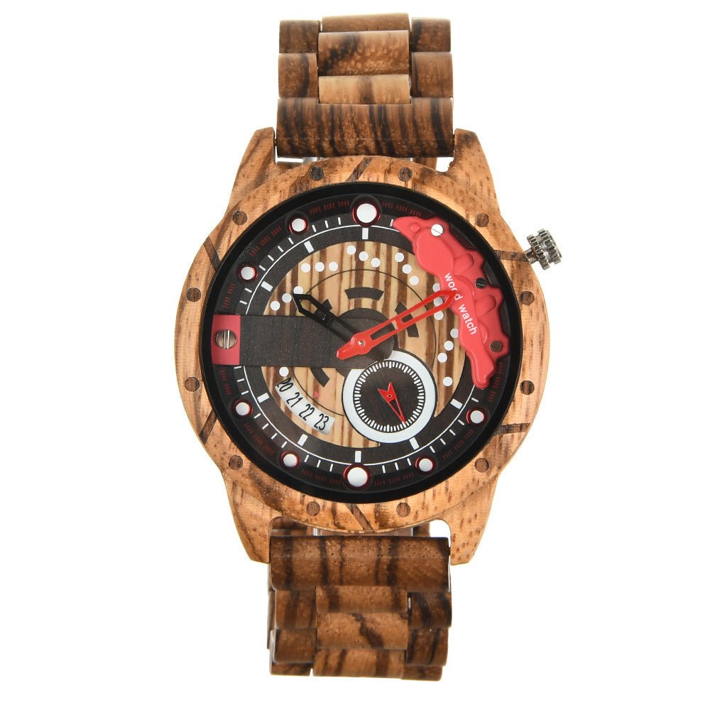 Men's Large Dial Quartz Movement Wooden Watch - Weriion