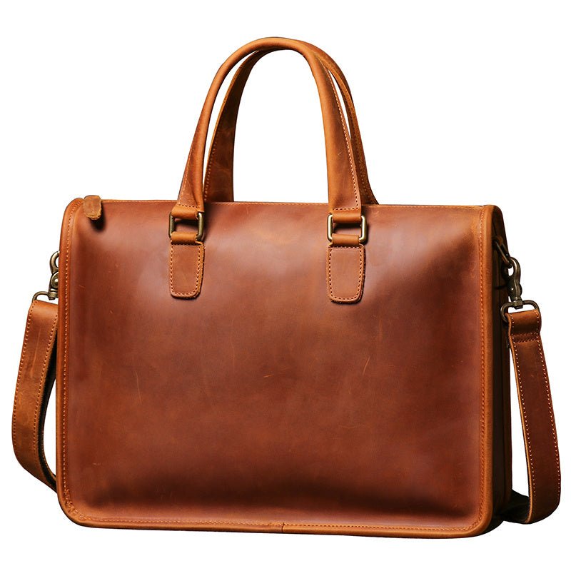 Men's Leather Briefcase Computer Shoulder Bag - Weriion