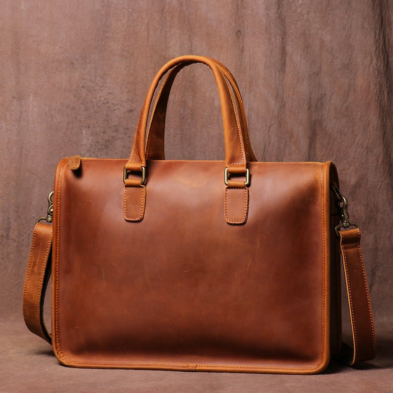 Men's Leather Briefcase Computer Shoulder Bag - Weriion