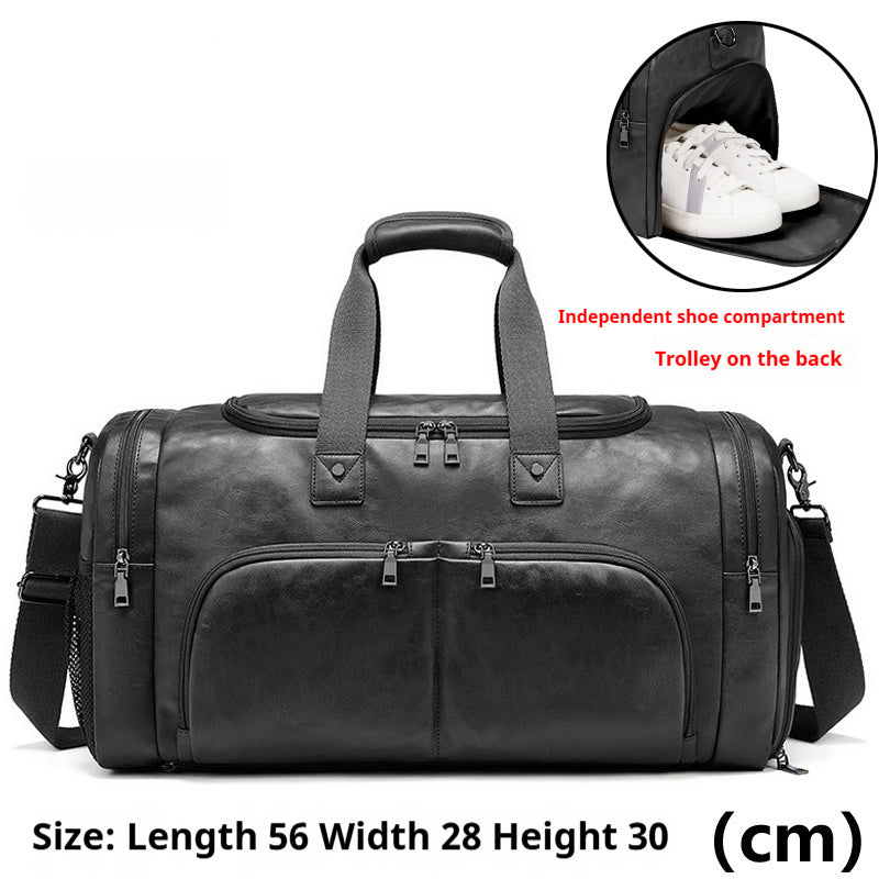 Men's Leather Business Travel Duffle Weekend Bag With Attachable Shoulder Strap - Weriion