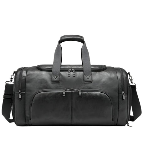 Men's Leather Business Travel Duffle Weekend Bag With Attachable Shoulder Strap - Weriion