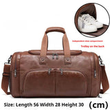 Men's Leather Business Travel Duffle Weekend Bag With Attachable Shoulder Strap - Weriion