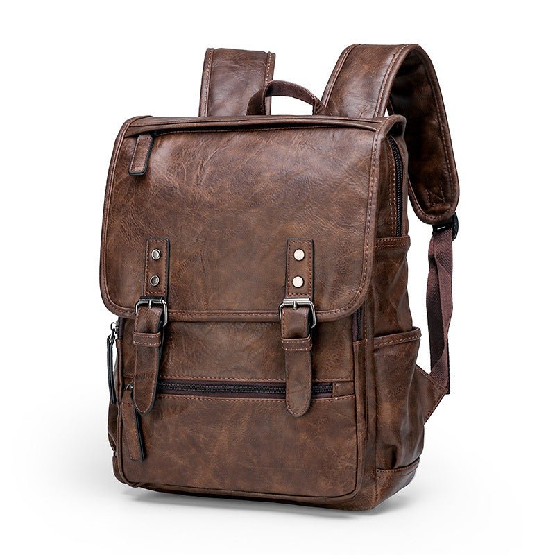 Men's Leather Leisure Travel Bag Backpack - Weriion