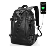 Men's Leather USB Charging Backpack - Weriion