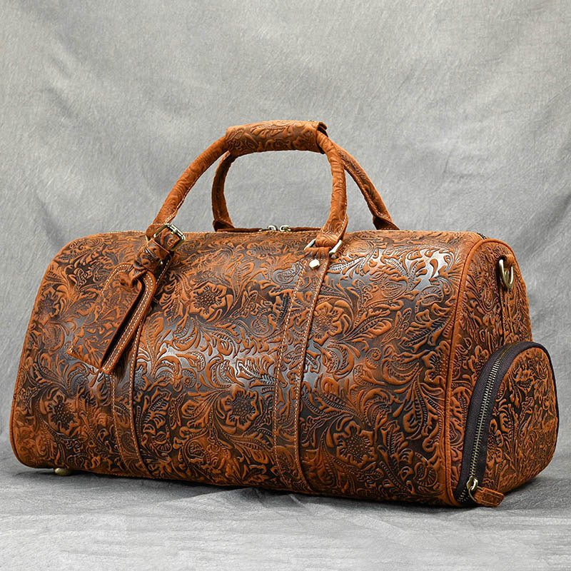 Men's Leather Vintage Duffle Weekend Bag - Weriion