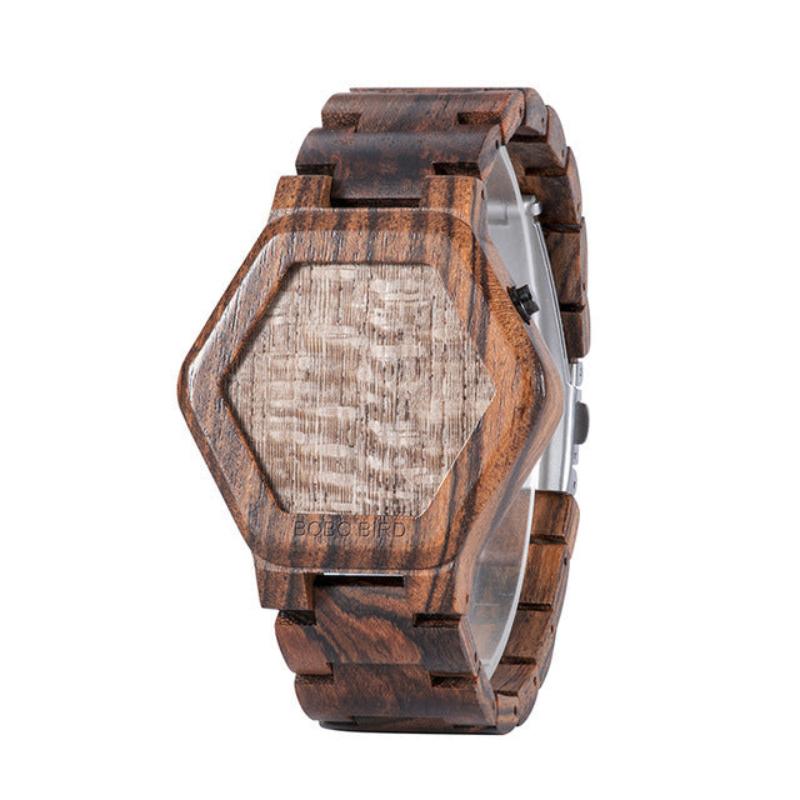 Men's LED Display Night Vision Wooden Watch - Weriion