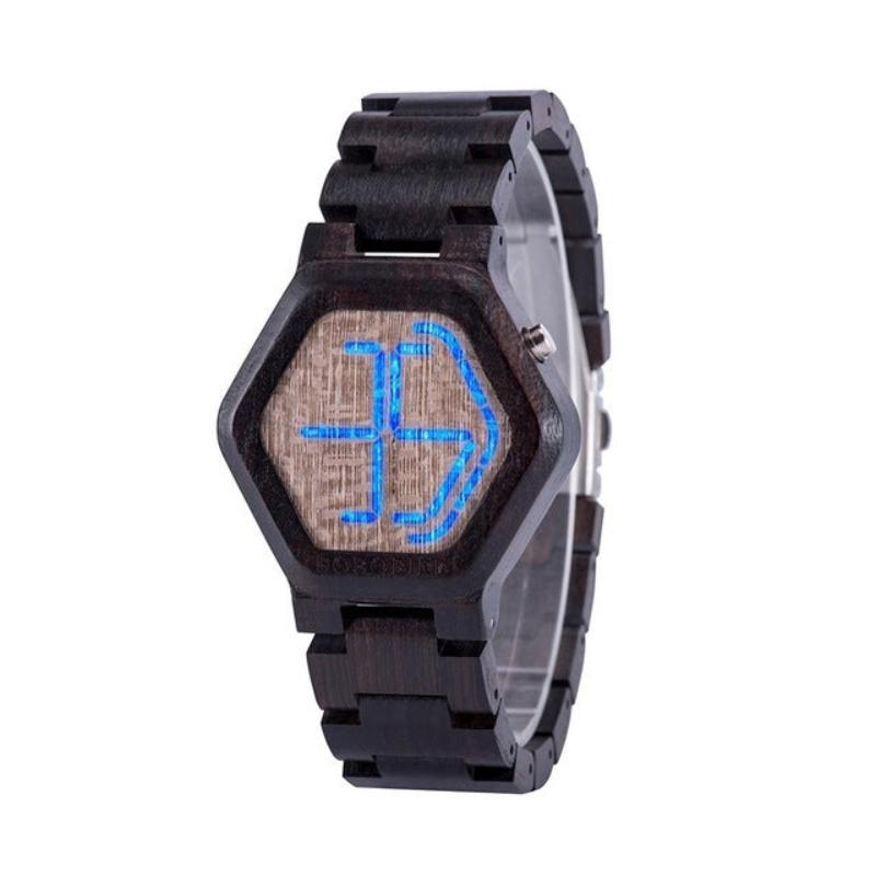 Men's LED Display Night Vision Wooden Watch - Weriion