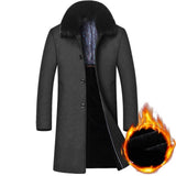 Men's Long Thick Warm Wool Coat With Detachable Large Fur Collar - Weriion