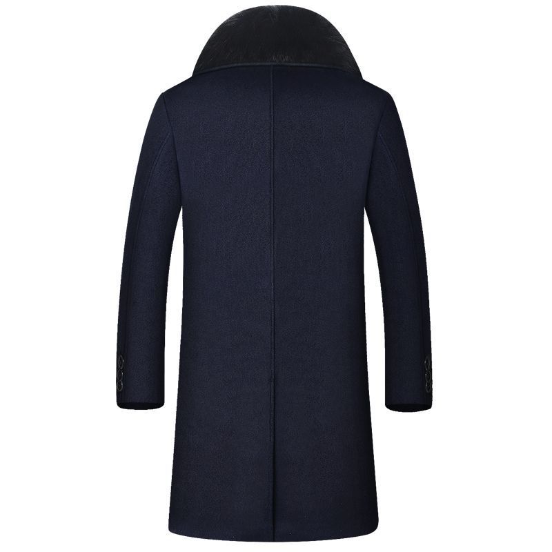 Men's Long Thick Warm Wool Coat With Detachable Large Fur Collar - Weriion