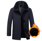 Men's Long Thick Warm Wool Coat With Detachable Large Fur Collar - Weriion