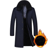 Men's Long Thick Warm Wool Coat With Detachable Large Fur Collar - Weriion