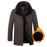 Men's Long Thick Warm Wool Coat With Detachable Large Fur Collar - Weriion