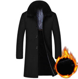 Men's Long Thick Warm Wool Coat With Detachable Large Fur Collar - Weriion