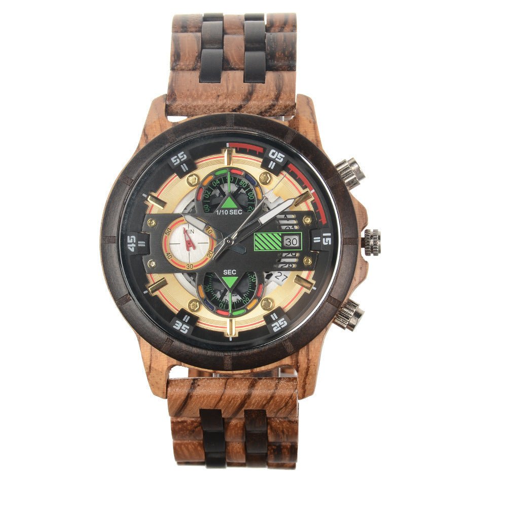 Men's Multi - Function Quartz Wooden Watch - Weriion