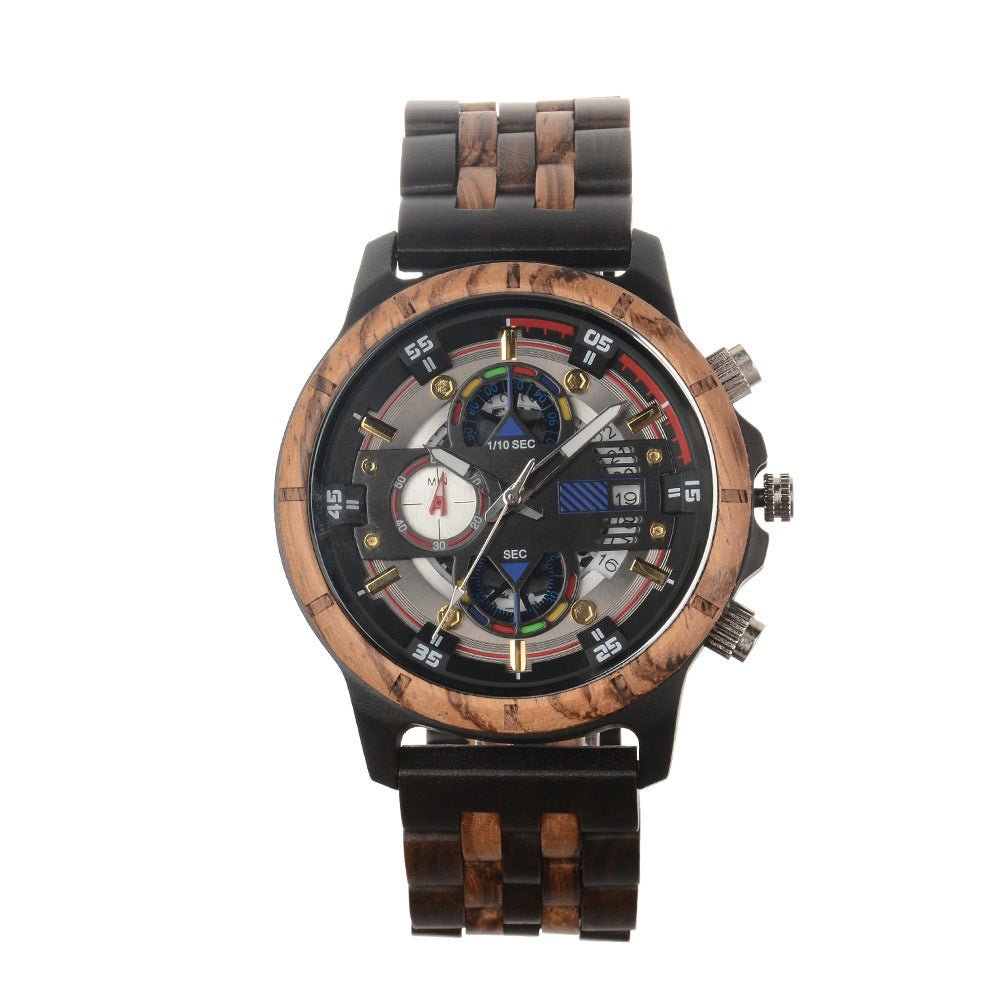 Men's Multi - Function Quartz Wooden Watch - Weriion