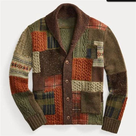 Men's Patch Color Matching Sweater Casual Cardigan Coat - Weriion