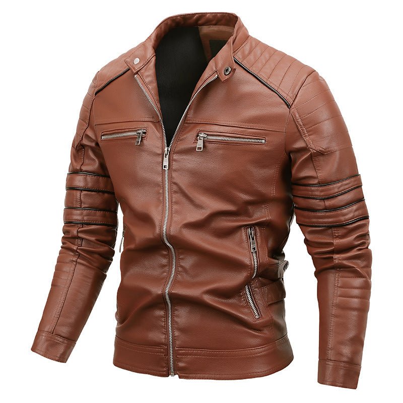 Men's Plus Velvet Motorcycle Leather Jackets - Weriion