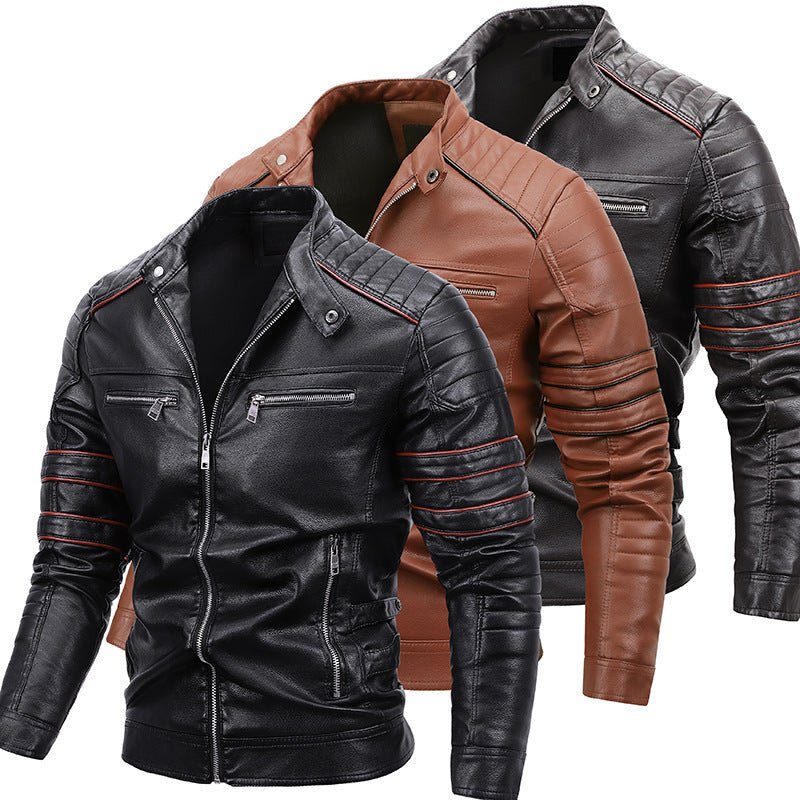 Men's Plus Velvet Motorcycle Leather Jackets - Weriion