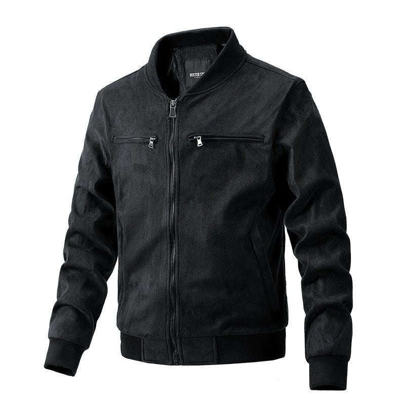 Men's Polyester Stand Collar Double Zipper Jacket - Weriion