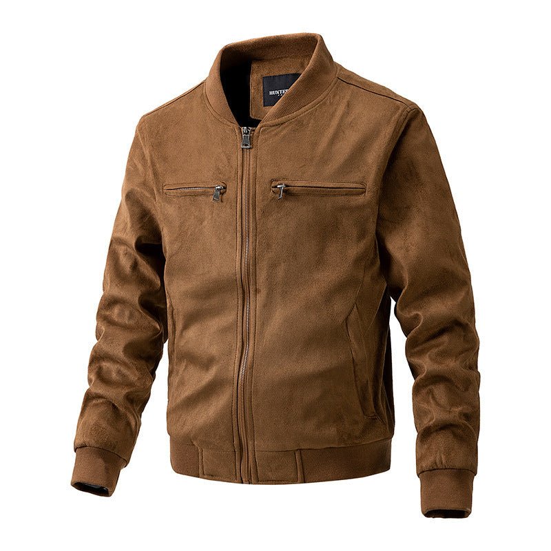 Men's Polyester Stand Collar Double Zipper Jacket - Weriion