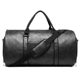 Men's PU Leather Waterproof Large Capacity Leisure Travel Luggage Duffle Weekend Bag With Shoes Compartment - Weriion