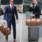 Men's PU Leather Waterproof Large Capacity Leisure Travel Luggage Duffle Weekend Bag With Shoes Compartment - Weriion