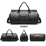 Men's PU Leather Waterproof Large Capacity Leisure Travel Luggage Duffle Weekend Bag With Shoes Compartment - Weriion