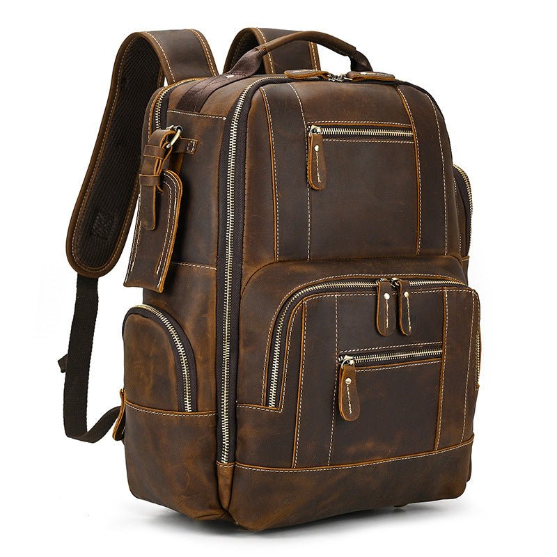 Men's Retro Backpack Student School Large Capacity Leather Bag - Weriion