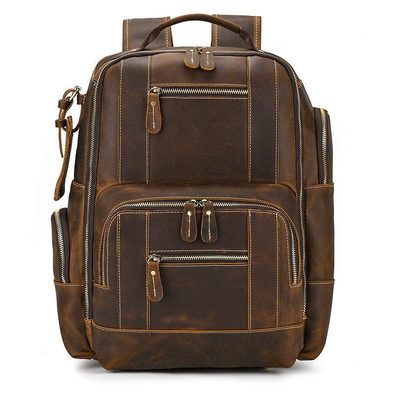 Men's Retro Backpack Student School Large Capacity Leather Bag - Weriion