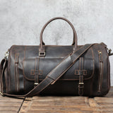 Men's Retro Shoulder Bag Genuine Cowhide Leather Duffle Weekend Bag - Weriion