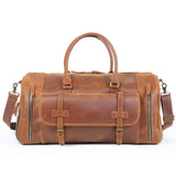 Men's Retro Shoulder Bag Genuine Cowhide Leather Duffle Weekend Bag - Weriion