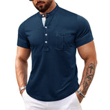 Men's Round Neck Short Sleeve Chest Pocket Polo Shirt - Weriion