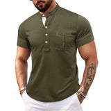 Men's Round Neck Short Sleeve Chest Pocket Polo Shirt - Weriion