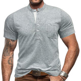 Men's Round Neck Short Sleeve Chest Pocket Polo Shirt - Weriion