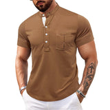 Men's Round Neck Short Sleeve Chest Pocket Polo Shirt - Weriion