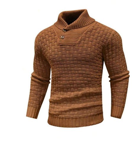 Men's Slim Fit Turtleneck Sweater Designed With Buttons - Weriion