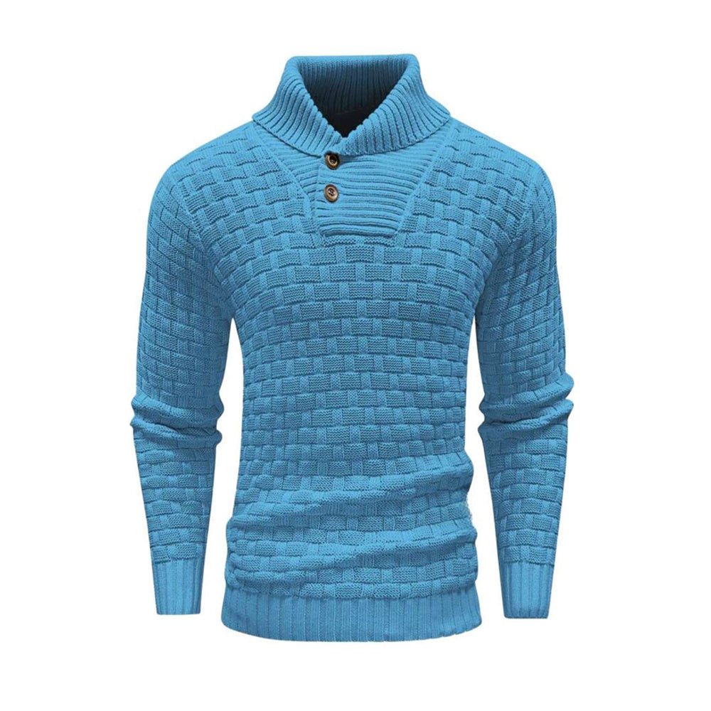 Men's Slim Fit Turtleneck Sweater Designed With Buttons - Weriion