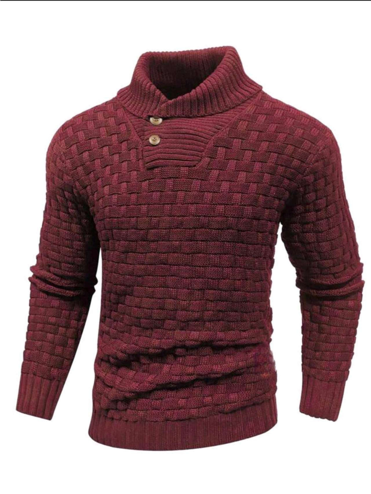 Men's Slim Fit Turtleneck Sweater Designed With Buttons - Weriion