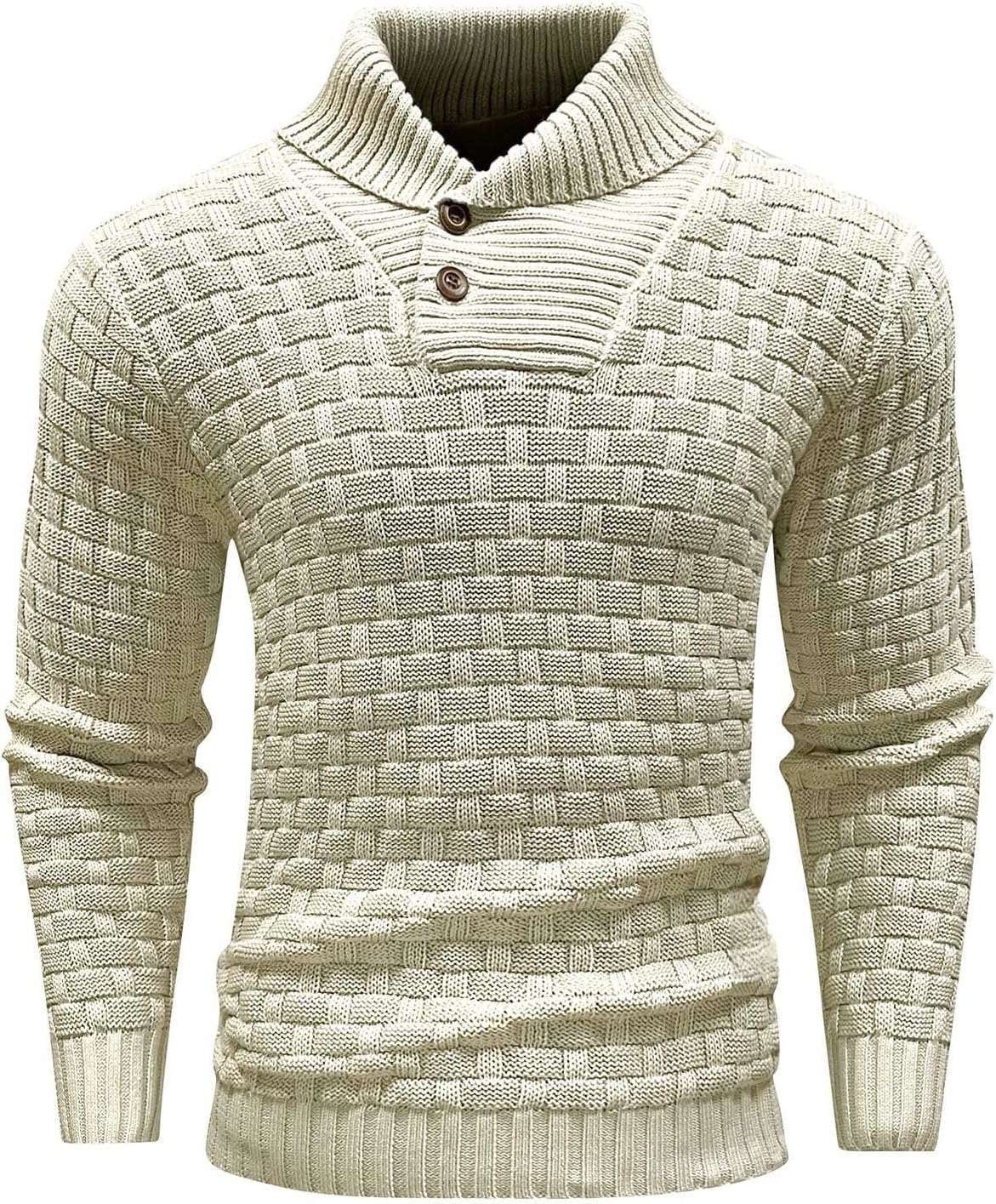 Men's Slim Fit Turtleneck Sweater Designed With Buttons - Weriion