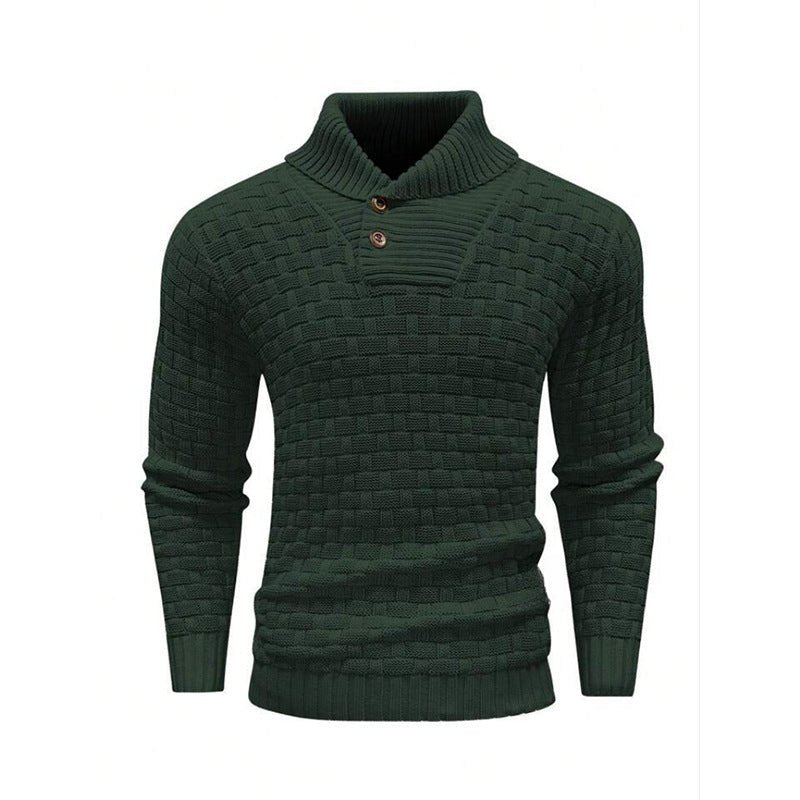 Men's Slim Fit Turtleneck Sweater Designed With Buttons - Weriion