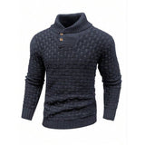 Men's Slim Fit Turtleneck Sweater Designed With Buttons - Weriion