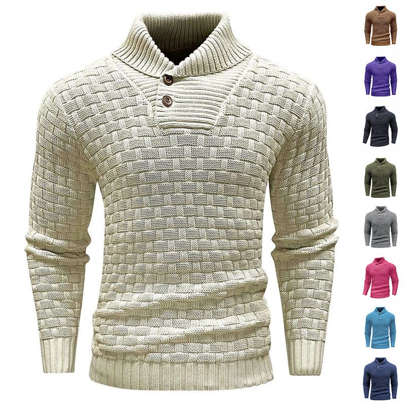 Men's Slim Fit Turtleneck Sweater Designed With Buttons - Weriion