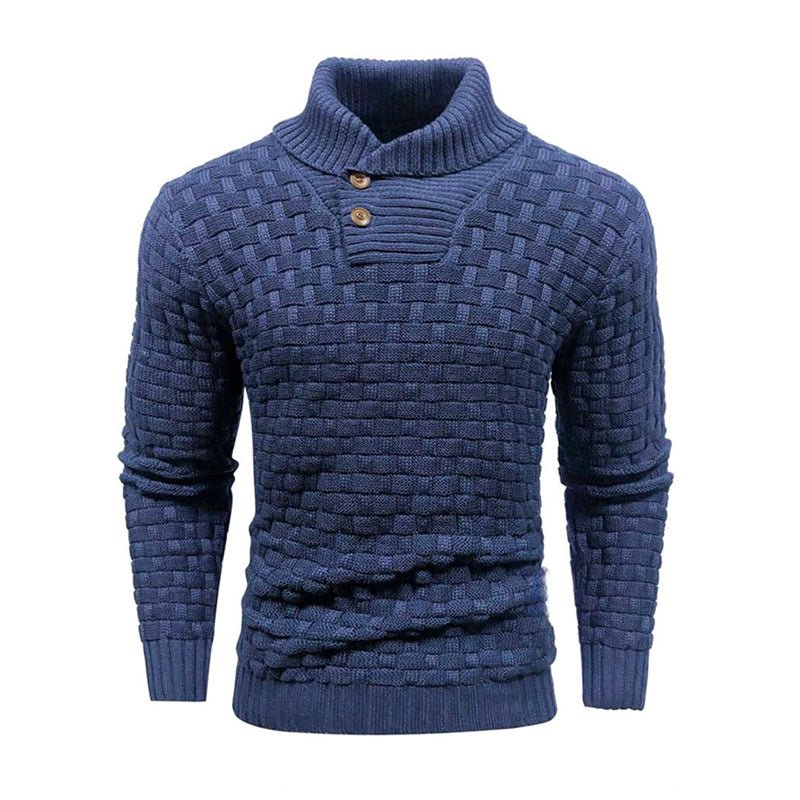 Men's Slim Fit Turtleneck Sweater Designed With Buttons - Weriion