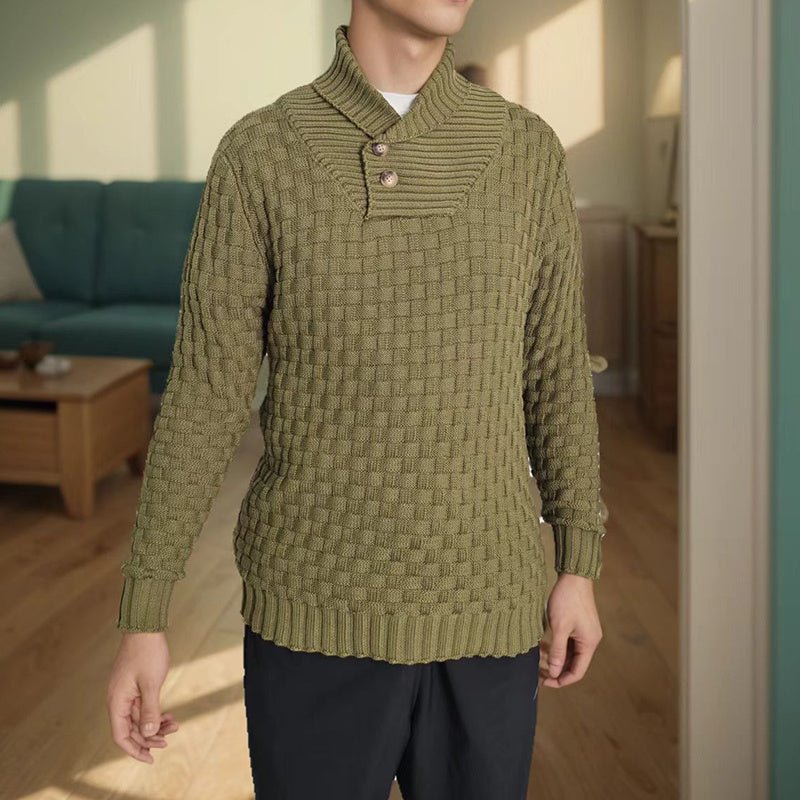 Men's Slim Fit Turtleneck Sweater Designed With Buttons - Weriion