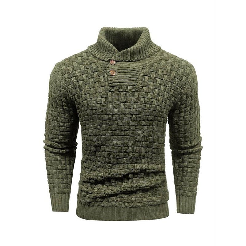 Men's Slim Fit Turtleneck Sweater Designed With Buttons - Weriion