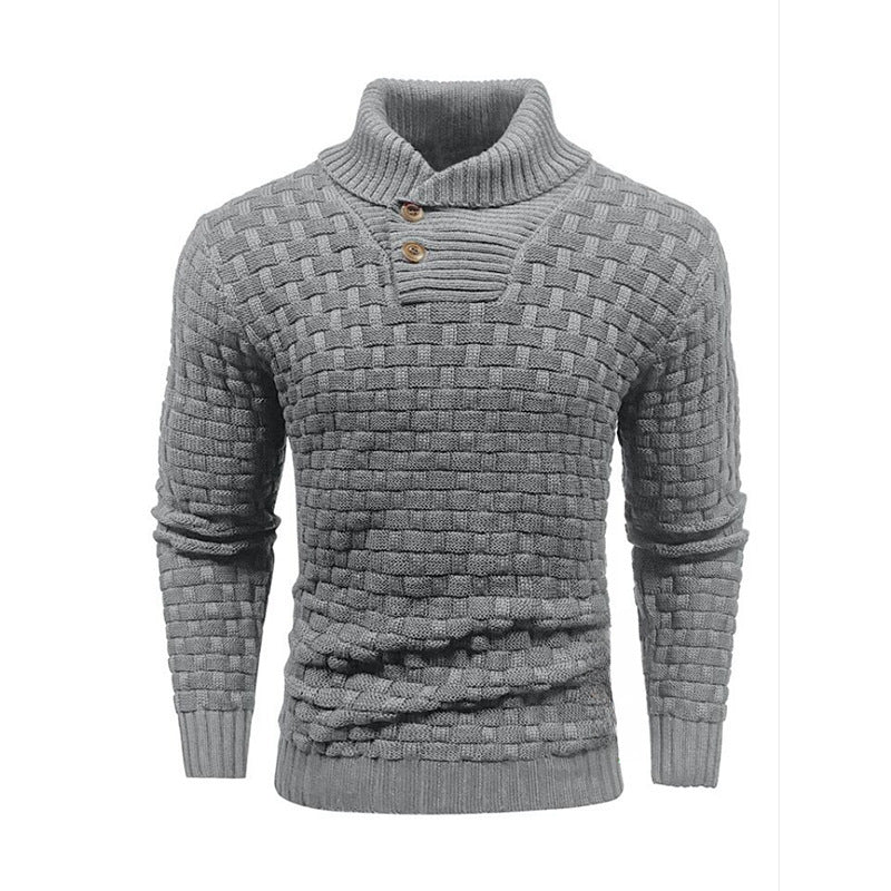 Men's Slim Fit Turtleneck Sweater Designed With Buttons - Weriion