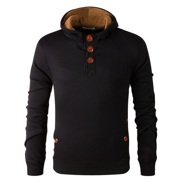 Men's Slim Fit Wooden Buttons Fleeced Hoodie - Weriion