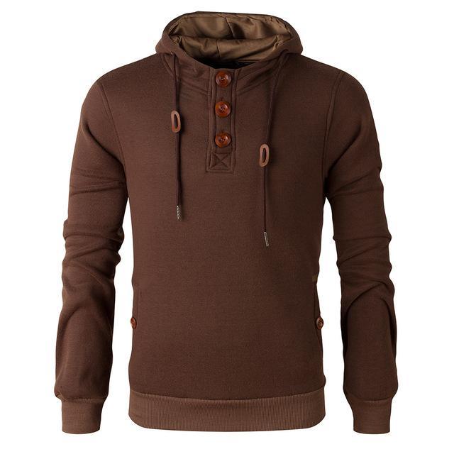 Men's Slim Fit Wooden Buttons Fleeced Hoodie - Weriion