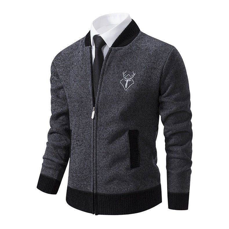 Men's Slim Stand Collar Elk Embroidered Sweater - Weriion